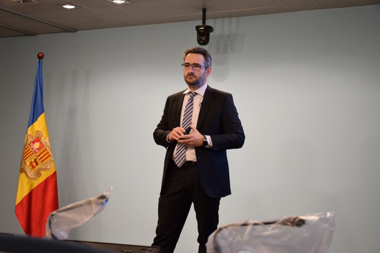 El ministre de Finances, Eric Jover, en la presentació del projecte de llei del pressupost 2021.